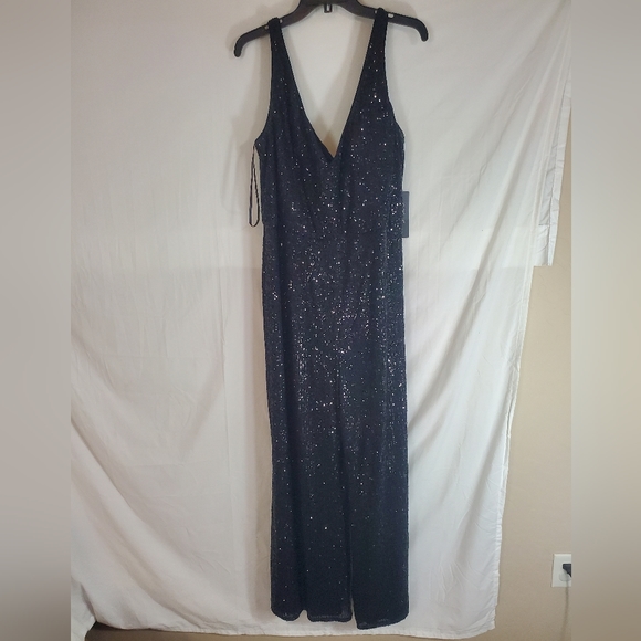 $398 La Femme Women's Size 18W Black Sleeveless Wide Leg Sequin Jumpsuit New - Picture 5 of 7
